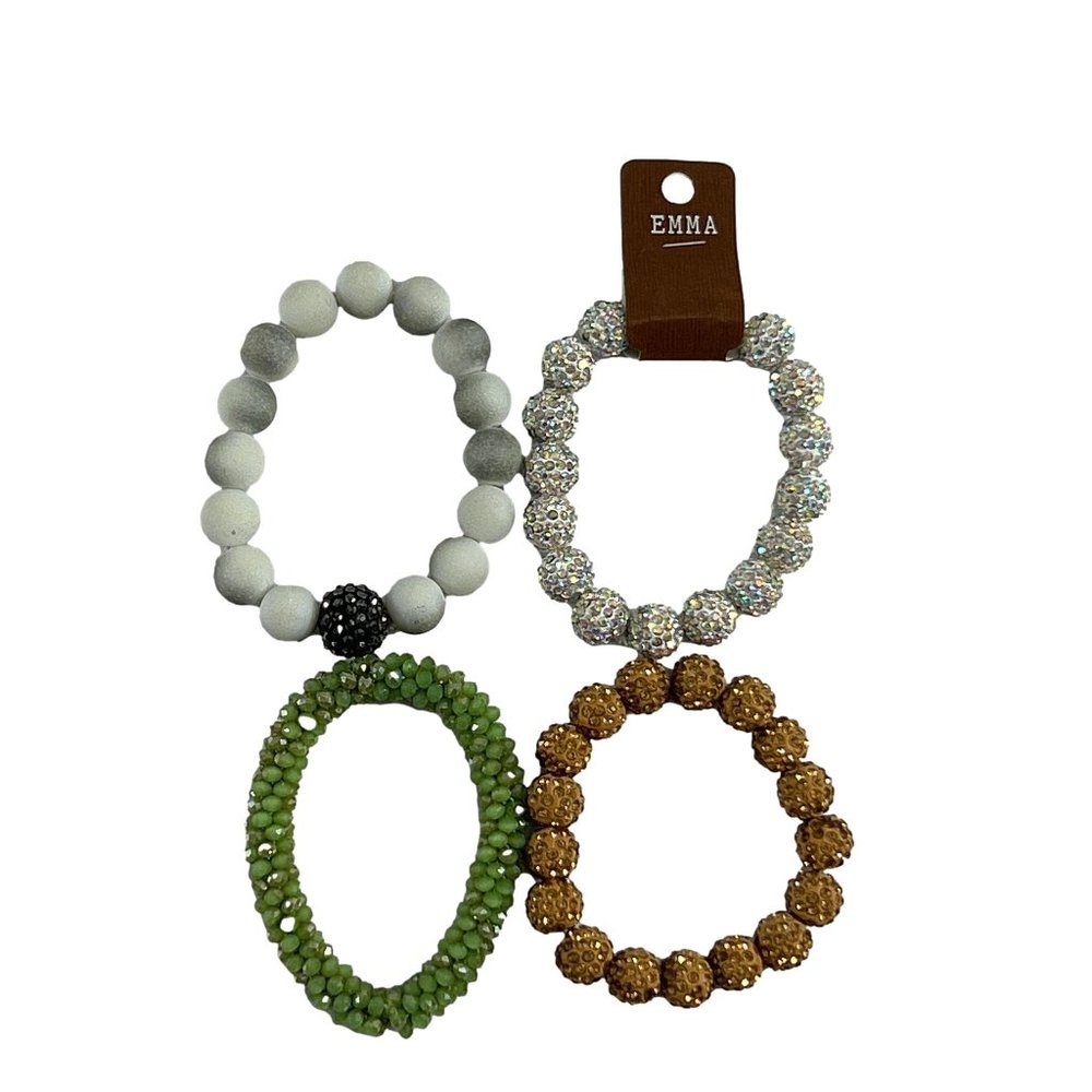 Lot 4 Stretch Bracelets Disco Ball Beaded Sparkle White Green Brown Sparkle
